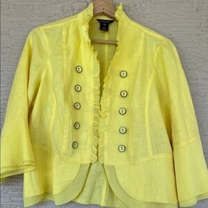 Multiples White 100% Linen Lace Trim Yellow Jacket Women’s  Size PM